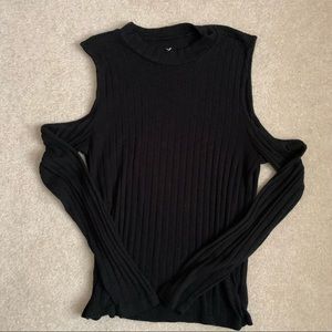 Womens American Eagle Mock-neck Cold Shoulder Black Top